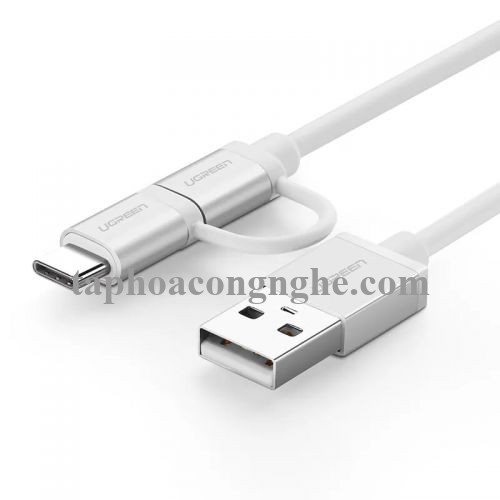 Ugreen 20871 0.5M màu trắng Dây USB 2.0 sang Type-C đầu nhôm US177 30020871
